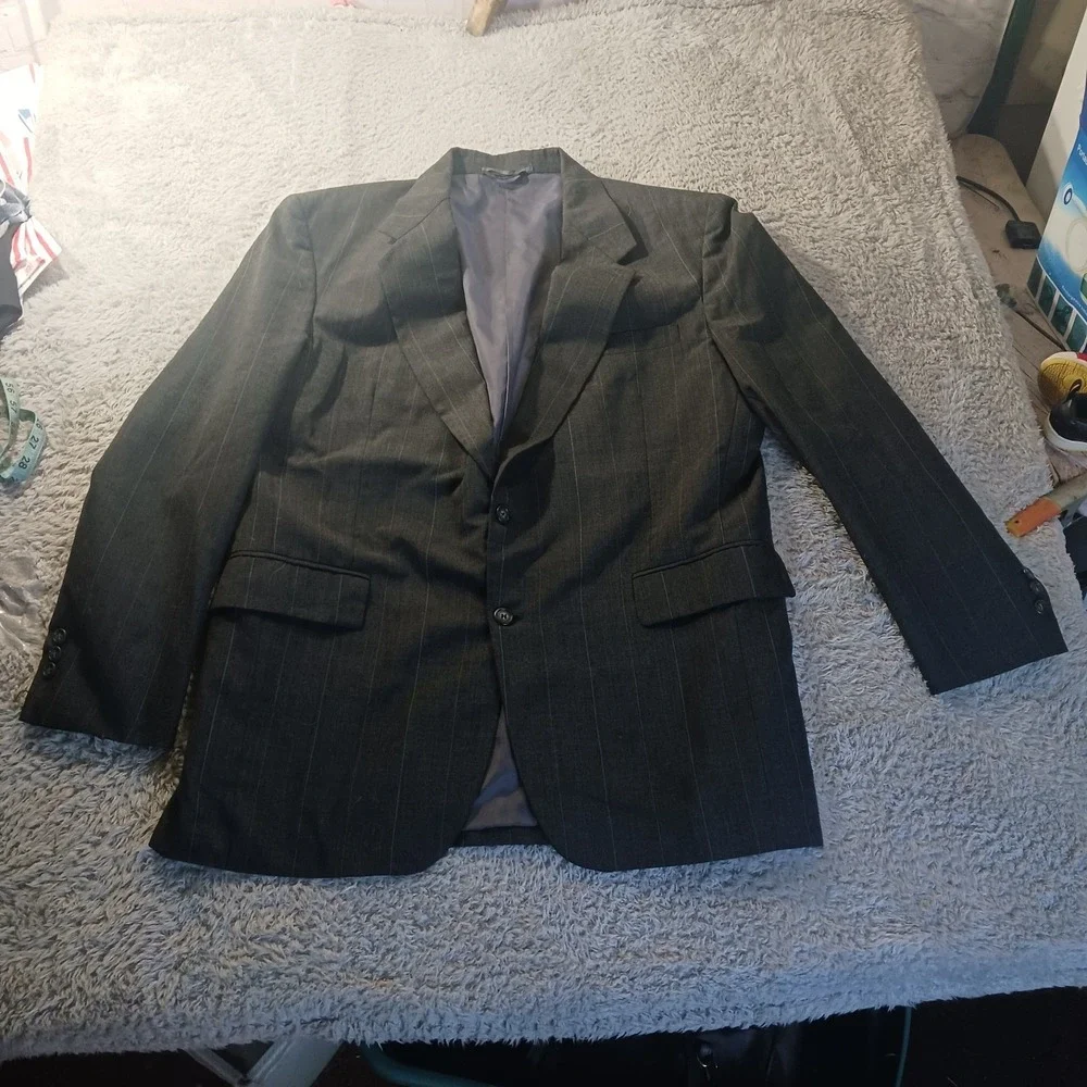 Chadmore‎ Pinstripe Suit 44R Jacket Wool Blend 2pc Set Mens 36x26 Charcoal Grey